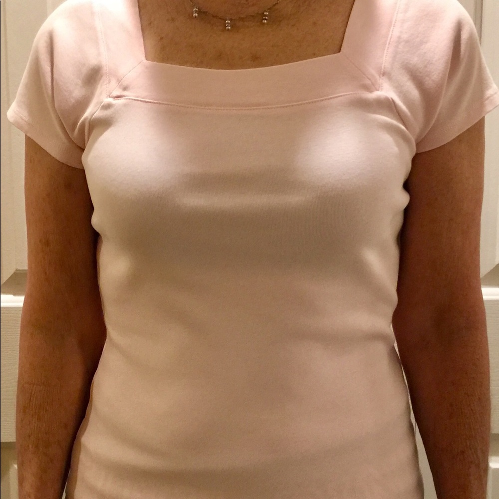 Pink square neck shirt sleeve fitted top